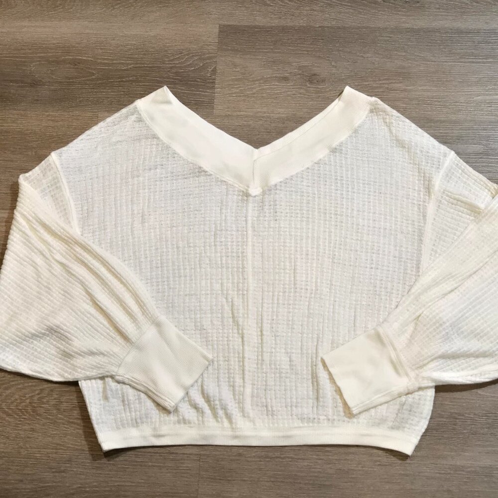 We The Free V-Neck Sweater Womens Small South Side Oversized Waffle Knit Ivory